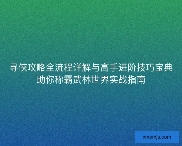 寻侠攻略全流程详解与高手进阶技巧宝典助你称霸武林世界实战指南