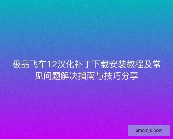极品飞车12汉化补丁下载安装教程及常见问题解决指南与技巧分享 极品飞车12汉化补丁下载安装教程及常见问题解决指南与技巧分享